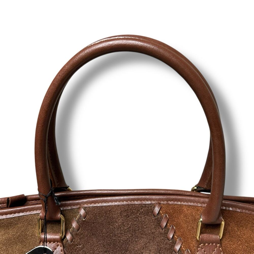 Elegant Patchwork Suede Tote - Brown - image 5